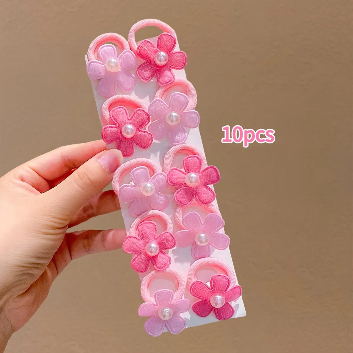 10/20 Stück Neue Süße Kinder-Blumen-Perlen-Haargummis Set Bunte Stoff-Haargummis für Mädchen Kleinkinder Pferdeschwanzhalter – Detail 6