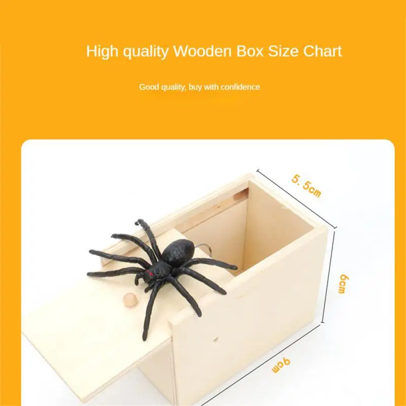 Trick Spider Funny Scare Box Wooden Hid-den Box Quality Prank Wooden Scare Box Fun Game Prank Trick Friend Office Toys