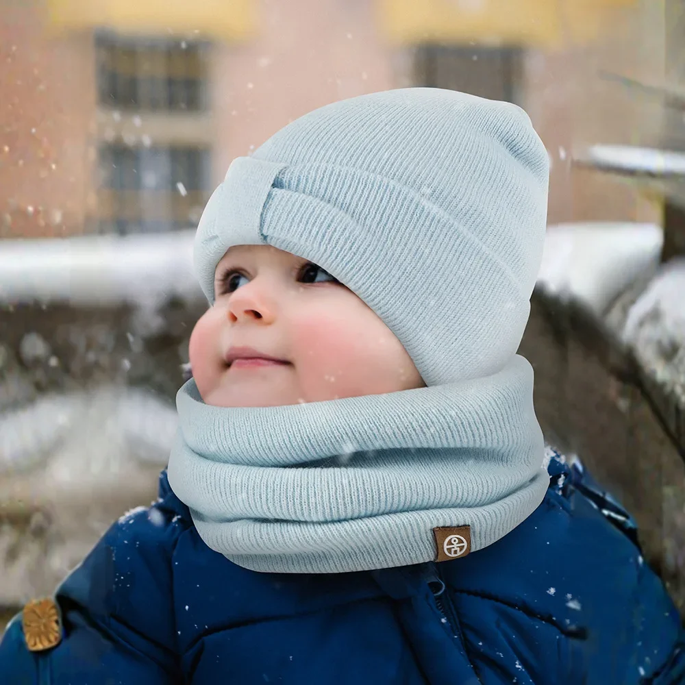 3pcs Set Baby Children Winter Hat Scarf Glove Solid Color Knit Beanies Snood Neck Warm Girls Boy Winter Cap Set 1-5Years