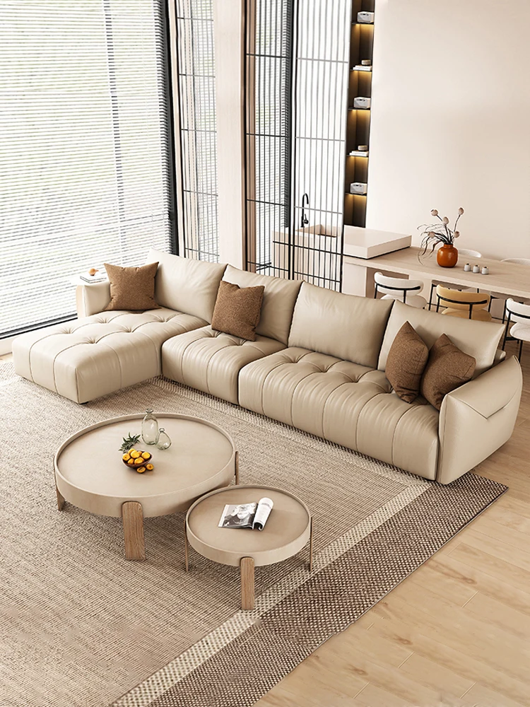 Genuine leather sofa, living room, small unit, corner down light luxury 2023 new cream trendy layer cowhide sofa