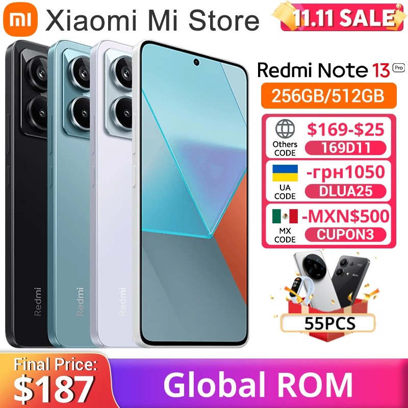 Global ROM Xiaomi Redmi Note 13 Pro 5G Smartphone 8GB 256GB Snapdragon 7s Gen 2 120Hz Screen 5100mAh 67W Fast Charging Cellphone