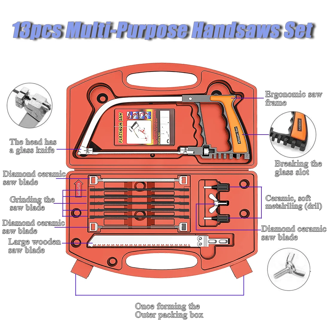 AHT Adjustable Model Craft Hacksaw Frame Set DIY Bow Coping Saw Multifunction Magic Universal Hand Saw Kit Cutting Metal Wood