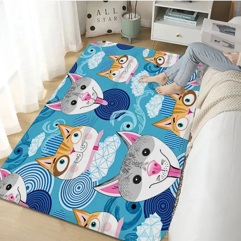 Cartoon Animal Cat Printed Room Mats Non-Slip Laundry Room Mat Laundry Home Decor Balcony Child Living Room Toilet Rug Carpet