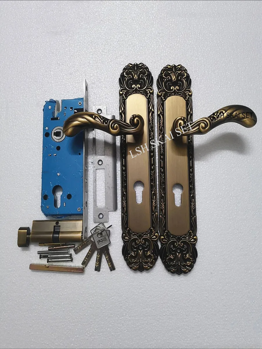 European Double-sided Handle Lock Aluminum Alloy Quiet Security Door Lock Light Luxury Wooden Door Hardware Lock with Key