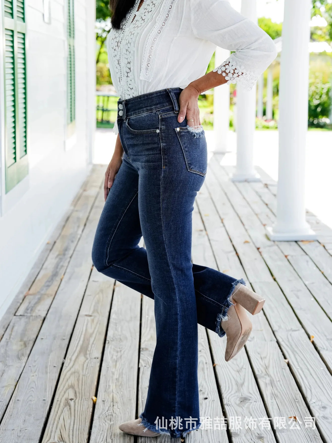 Washed Double Buckle High Waist Jeans Women Four Seasons New Fashion Retro Grinding Edge Slim-fit Straight Leg Comfortable Jeans - Image 4