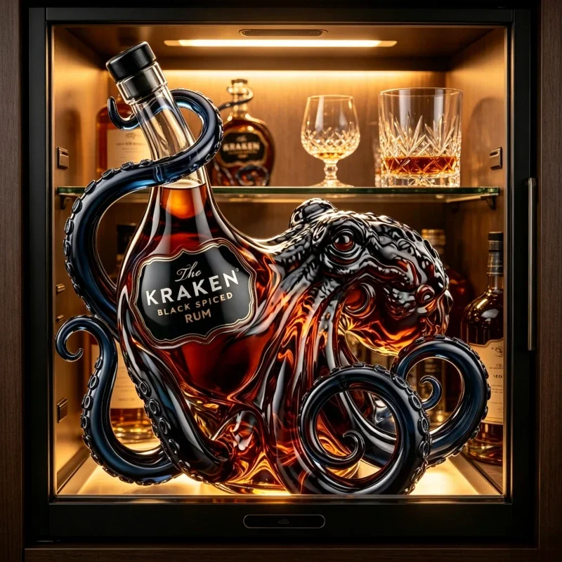Decantador de licor de cristal Kraken Octopus, diseño lujoso, botella para whisky y ron, para almacenamiento de bebidas espirituosas en el hogar y decoración de bar de alta gama.