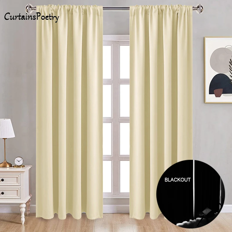 100% Blackout Curtain Thermal Insulated Darkening Curtain Grommet Window Curtain Drapes Home Decoration for Living Room Bedroom