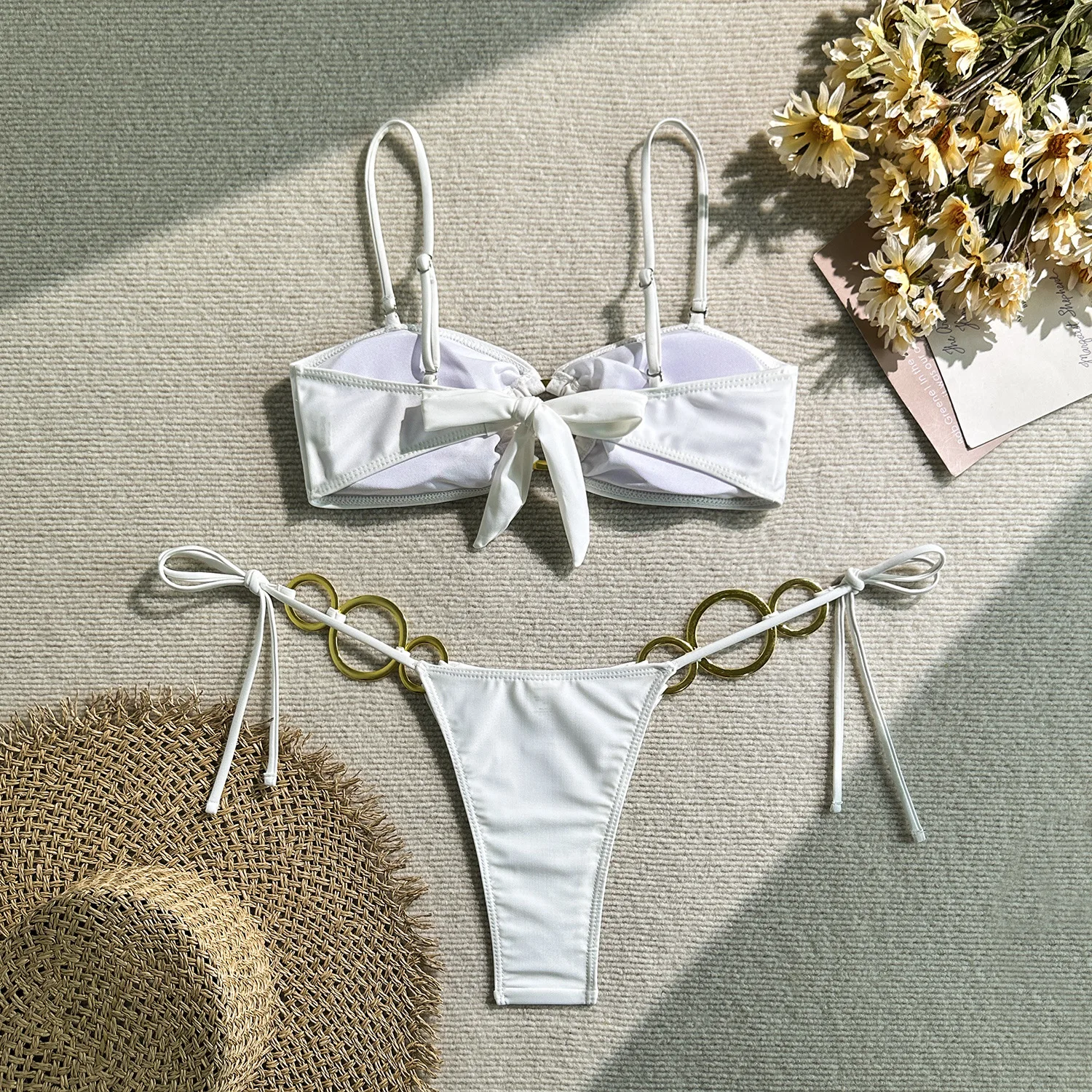 bikini sexy con anello in metallo set due pezzi cravatta posteriore costumi da bagno a vita alta costumi da bagno costume da bagno costumi da bagno biquini tankini