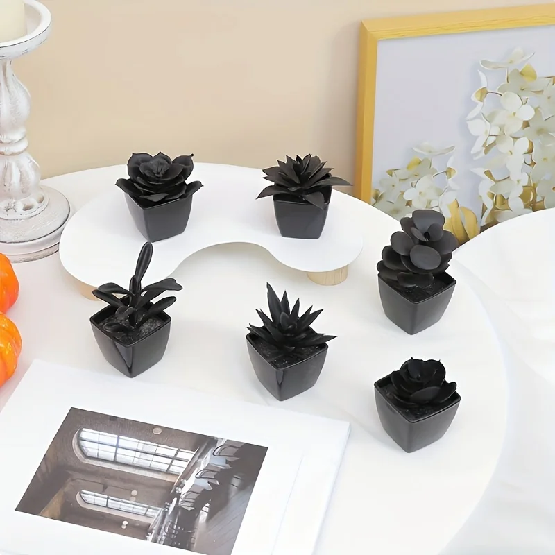 6PCS Simulation Black Department Fleshy, Living Room Study Porch, Indoor And Outdoor Home Decoration