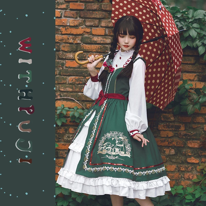 2025 nuevo invierno Navidad bordado vestido de Lolita de lujo dulce diseño kawaii princesa capa + vestido falso dos gran oferta