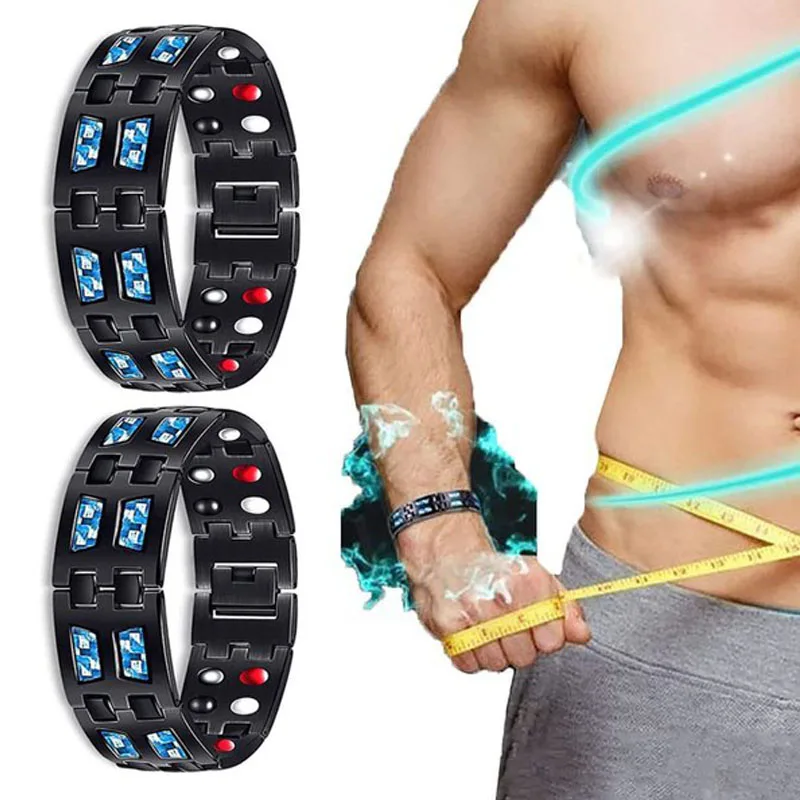 남성용 더블 로우 마그네틱 건강 탄소강 팔찌, 탄소 섬유 게르마늄 마그네틱 뱅글, 건강 관리 쥬얼리