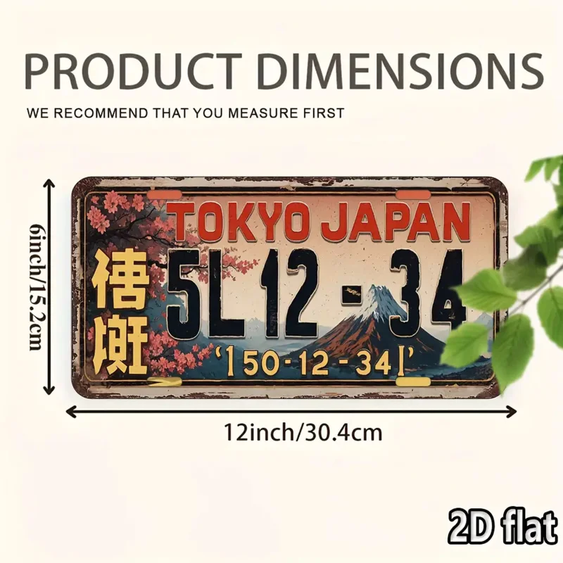 Tokyo Japan Mount Fuji Cherry Blossom Vintage Rustic 2D Flat Printed License Plate Aluminum Metal Painting High Definition Clear