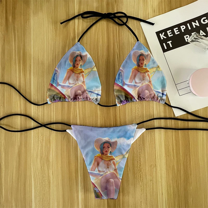 Anime cartoon pattern bikini suit 3D printing anime style sexy fashion women's two-piece swimsuit beachwear cute sweet summer