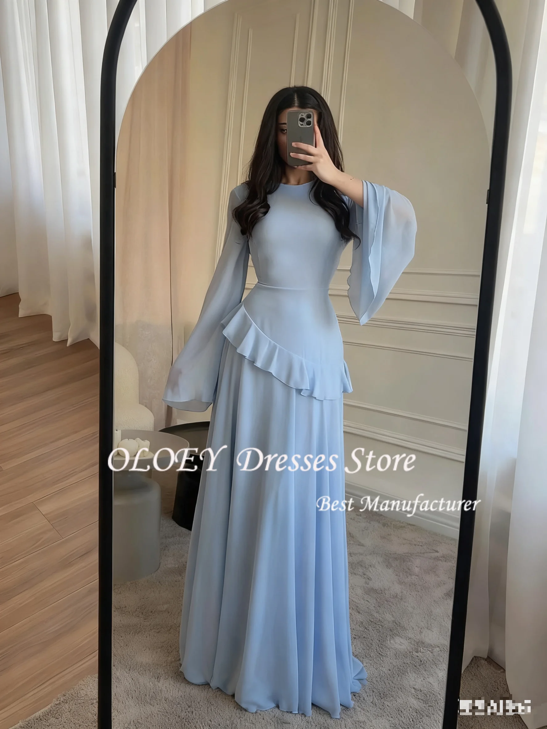 فساتين سهرة شيفون من OLOEY صيفية للنساء بأكمام مضيئة مكشكشة للحفلات فستان أنيق مخصص للمناسبات الخاصة