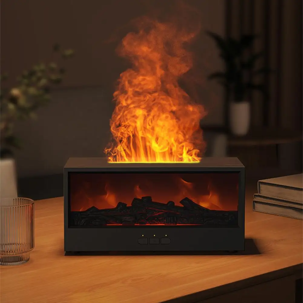 Air Humidifier Flame Fireplace 280ml Essential Oil With Remote Control Long-Lasting Humidification For Home Officesideal Relax