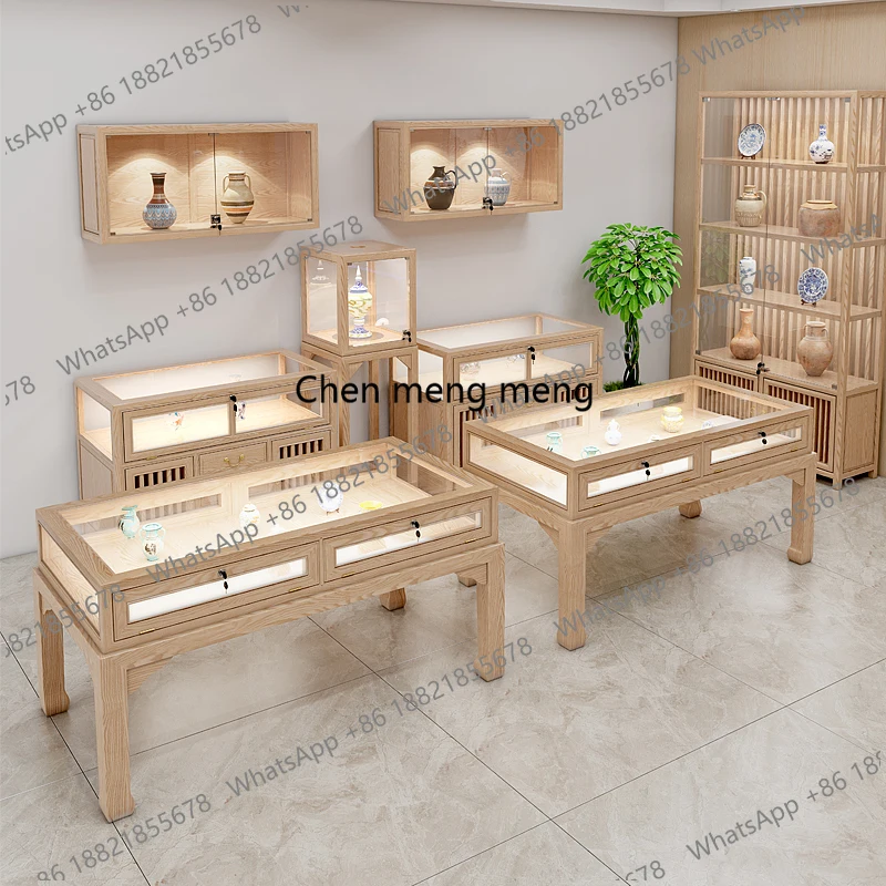 New Chinese Solid Wood Jewelry Display Table Antique Jade Jade Glass Showcase Jewelry Silver Jewelry Cultural Relics