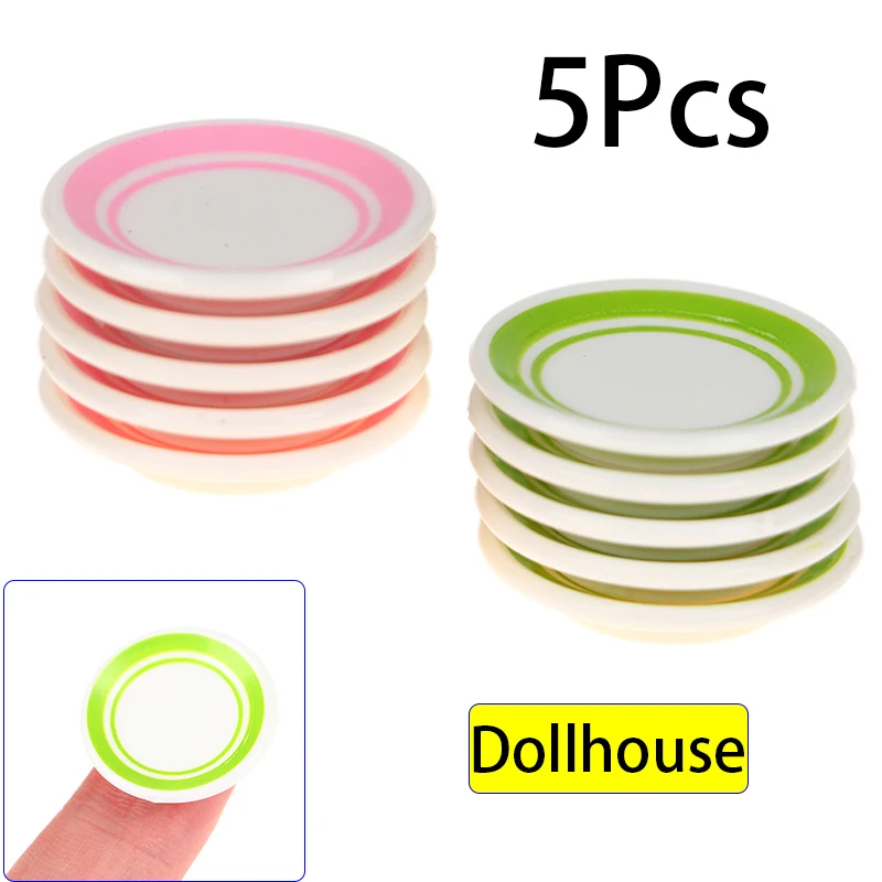 5Pcs 1/12 Dollhouse Mini Colorful Food Plate Simulation Kitchen Dish Tableware Model Toys For Doll House Decoration Accessorie
