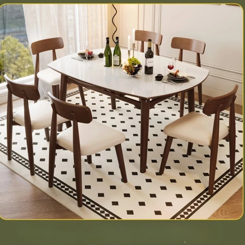 

Aesthetic Premium French retro solid wood rock dining table and chair combination can be telescopically folded.