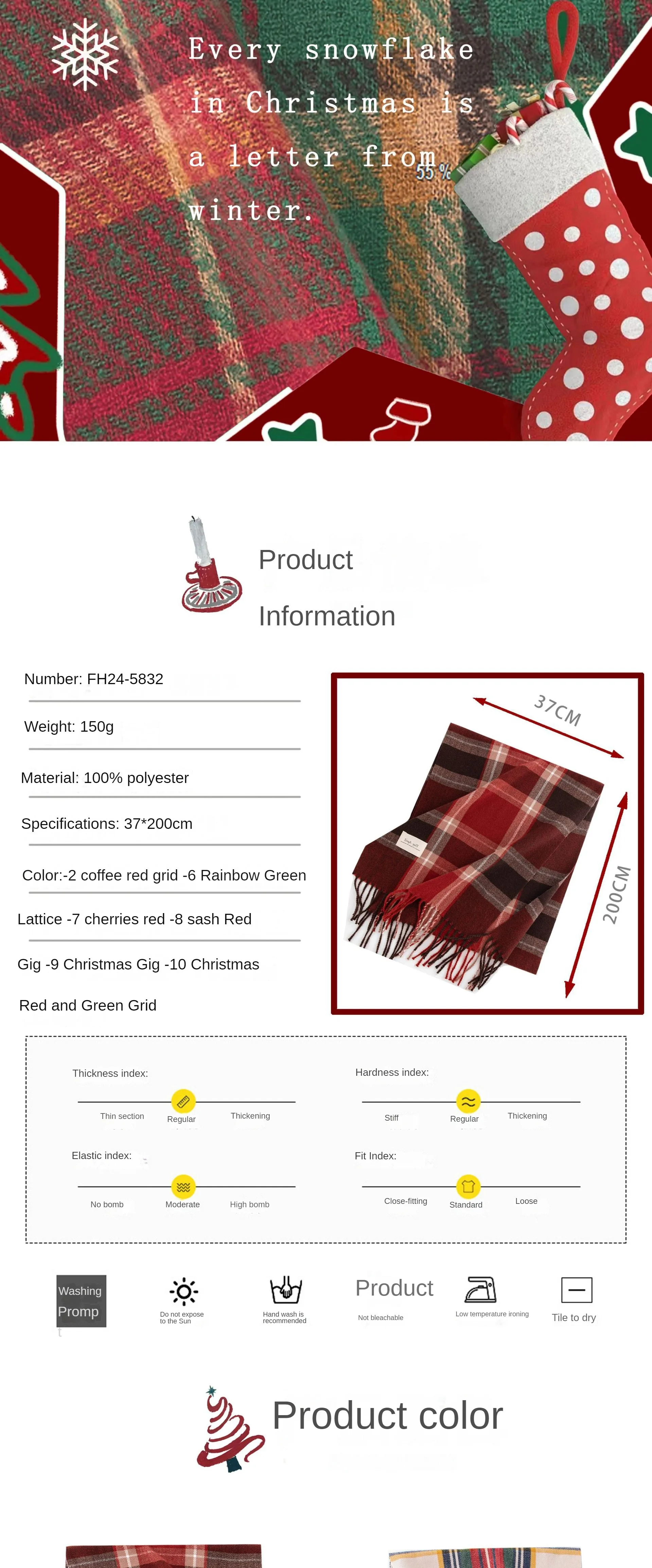 Weihnachtsroter Schal für Frauen, Kaschmirimitat, kariert, bedruckt, Plüschschal, Trend, hochwertiger warmer Schal, Quastenschals – Detail 3