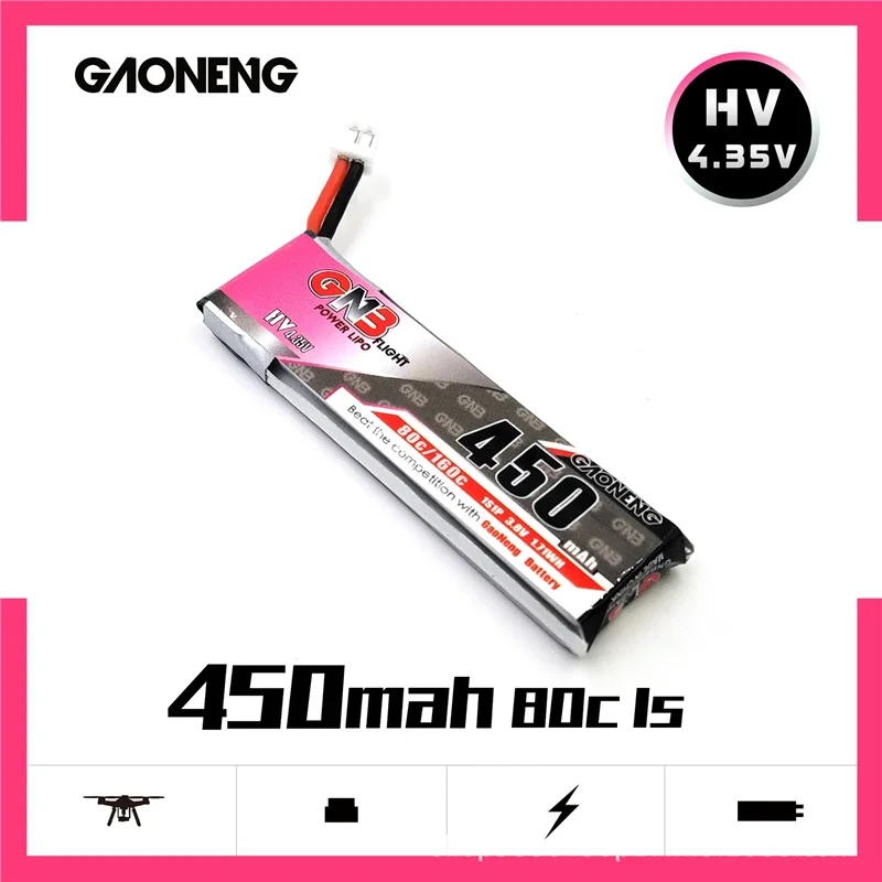 GNB 1S 450MAH 3.8V 80C Max 160C 4.35V HV Lipo battery for M80S Tiny7 Beta75S Emax Tinyhawk Snapper7 Drone with PH2.0 Plug 10PCS