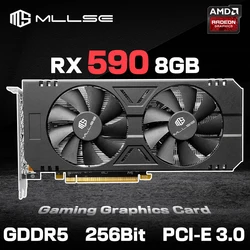 MLLSE AMD RX 590 GME 비디오 게임용 그래픽 카드, GDDR5 256 비트 PCI 익스프레스 3.0 × 16 8 핀 라데온 GPU rx590 시리즈, 8GB