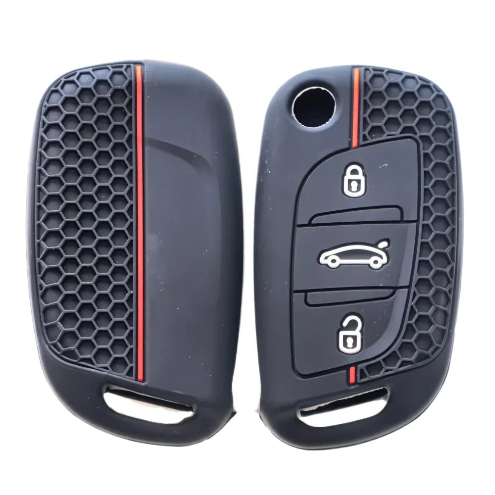 Silicone Car Key Cover For Citroen DS3 DS4 DS5 DS6 For Peugeot 408 407 308 3008 5008 Flip Key Case 3 Buttons