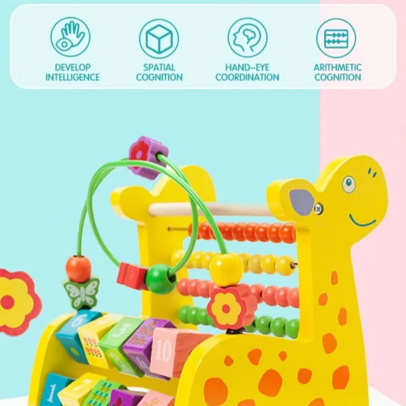 Wooden Giraffe Playing Piano Children's Early Education Educational Toys, Multi-functional Deer Beaded Calculation Frame