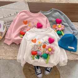 Girls' Hoodies Spring And Autumn Styles Children's Autumn Tops Casual And Versatile Three-dimensional Flowers