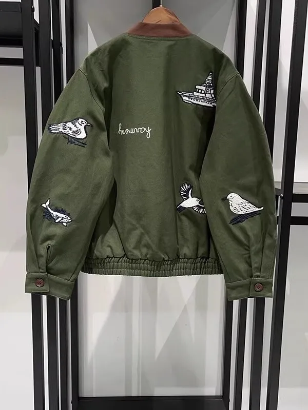 

High-End plus Size American Trendy Brand Embroidered Loose Jaet for Couples Men Women Autumn Winter Faion Outerwear