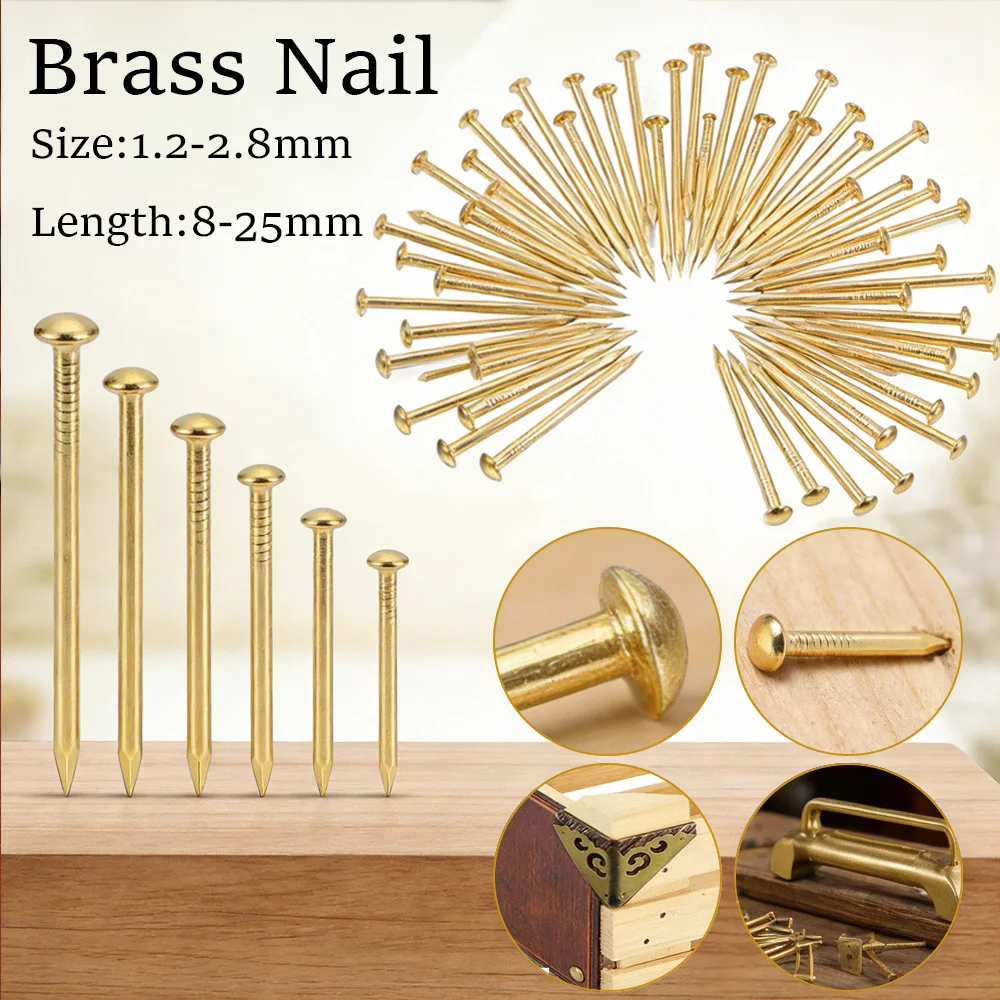 

50pcs Assorted Brass Nail Kit , 1.2/1.5/2/2.8mm for Crafts, Models & Fine Repair, Small Round Head Pins