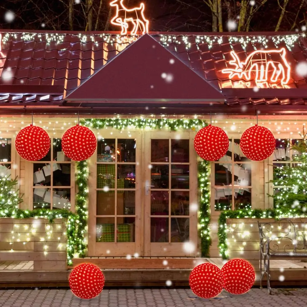 كرة معلقة شفافة كبيرة مع 300 مصباح LED للشجرة الداخلية/الخارجية وديكور المنزل، 10 بوصة، أحمر، مثالية لعيد الفصح وسانت باسكال