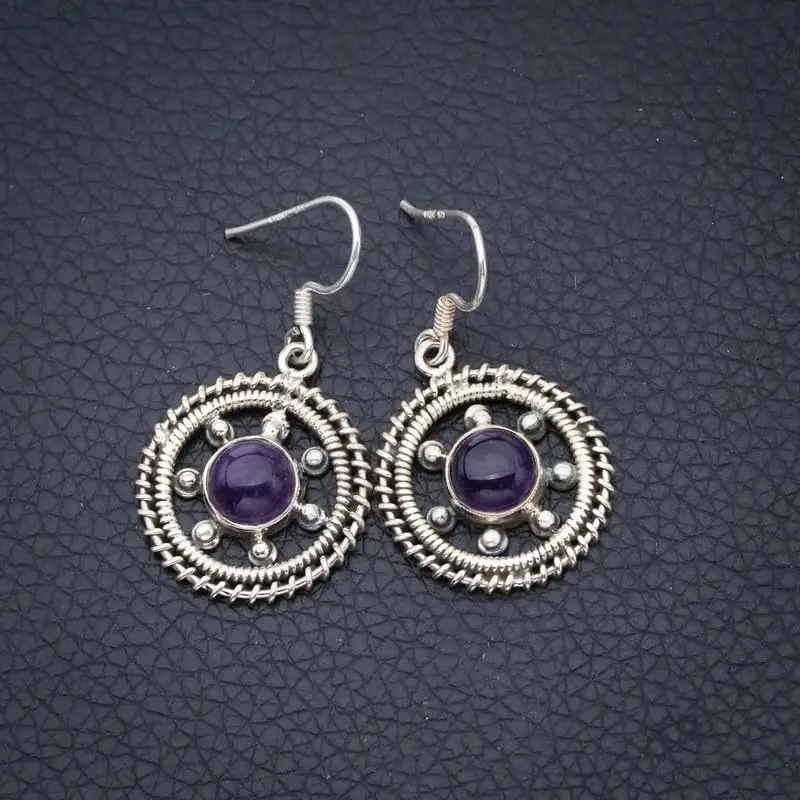 StarGems Natural Amethyst Handmade 925 Sterling Silver Earrings 1 1/4