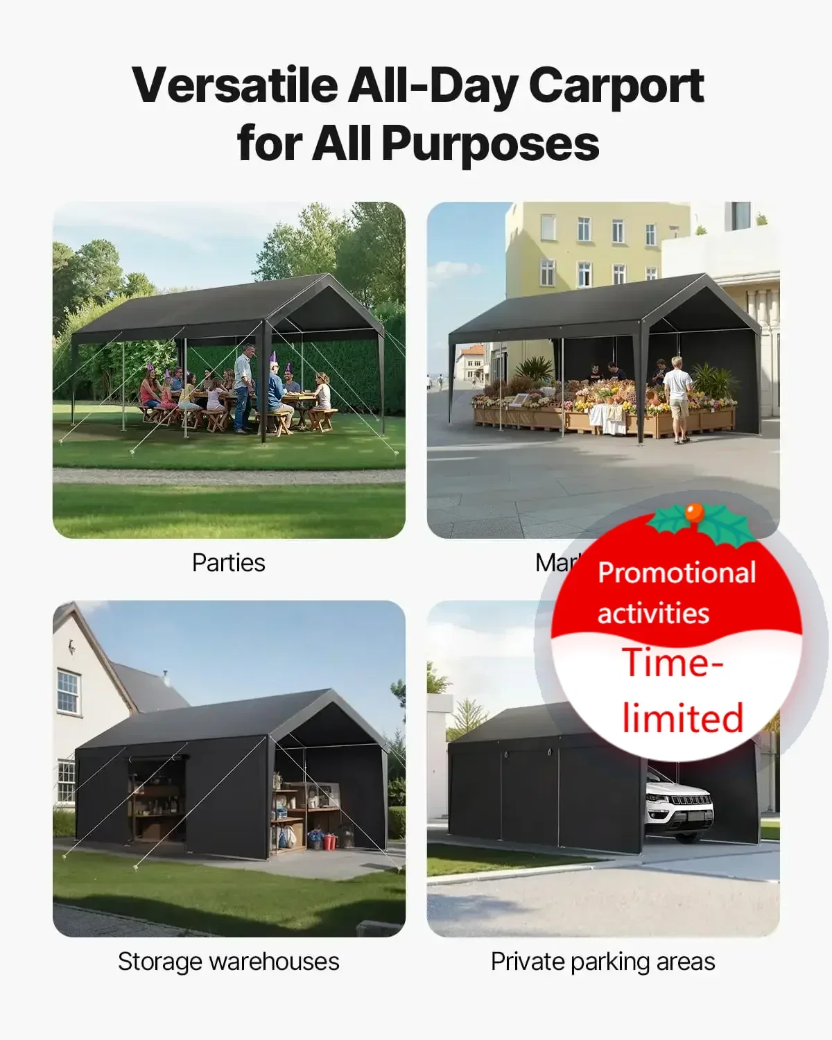 

Хит продаж! Выгодное предложение: Сверхпрочный навес для автомобиля 12x20 футов, переносной тент для машины со съемными боковыми стенками и дверью, уличный автомобильный навес, УФ-стойкий.