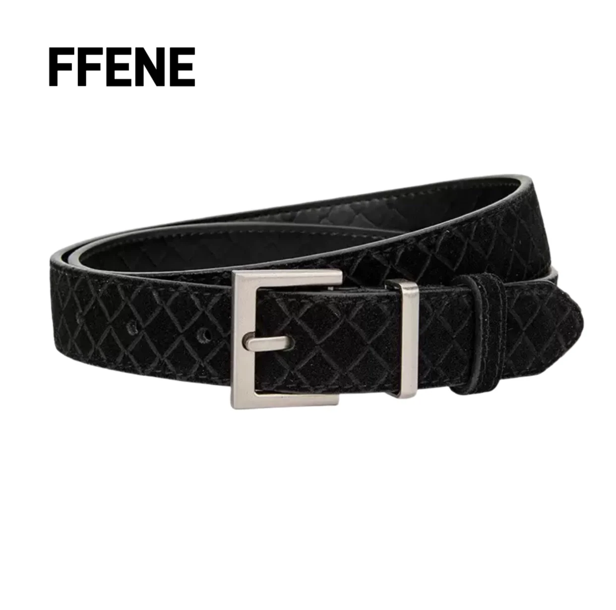 

New, luxurious, matte, diamond-patterned, velvety leather belt for women, simple, retro-style, decorative, with genuine leather