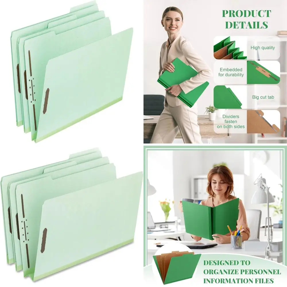 Pastas de prensa de tamanho legal com 2 fixadores, 2 expansões, aba de corte 1/3, verde, pacote de 25