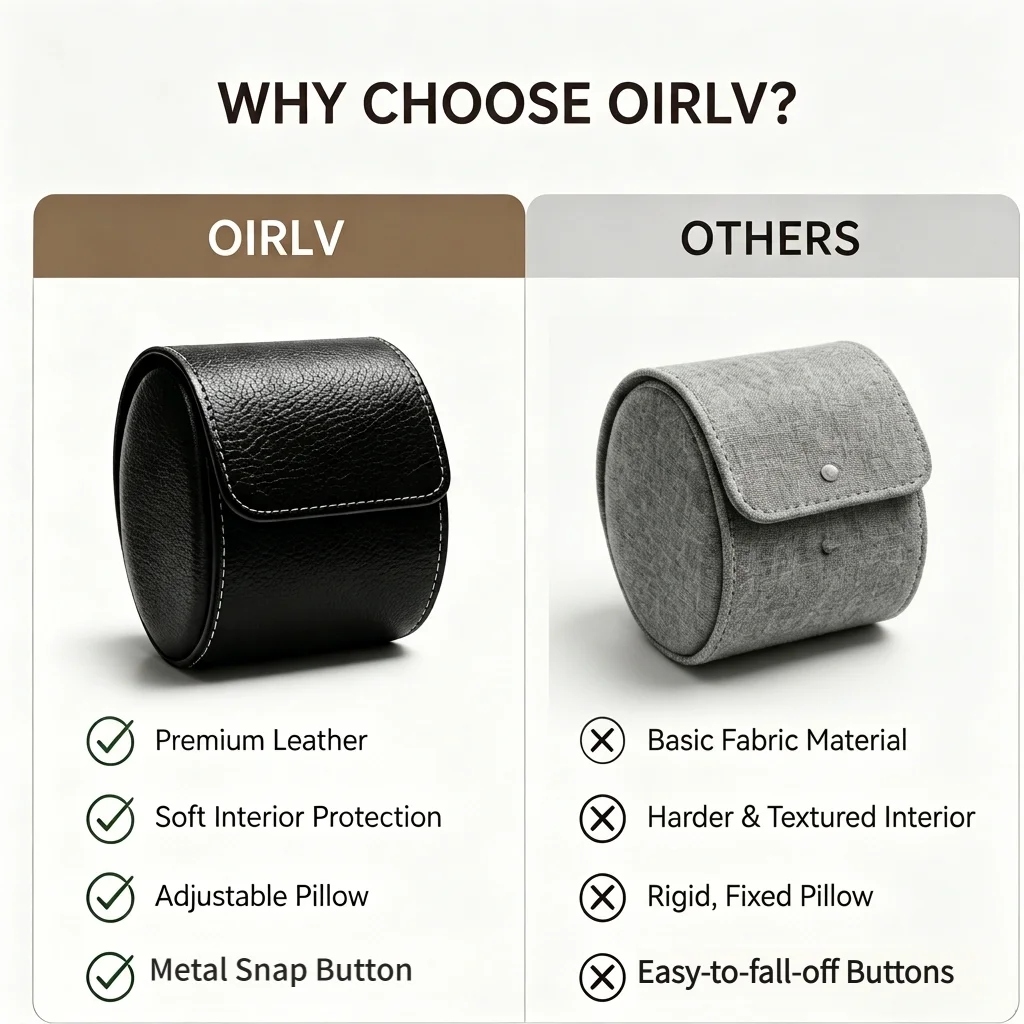 Oirlv Faux Leather Watch Box Premium Watch Storage Case & Watch Holder – Portable Watch Case for Travel/Daily Use Black & Brown