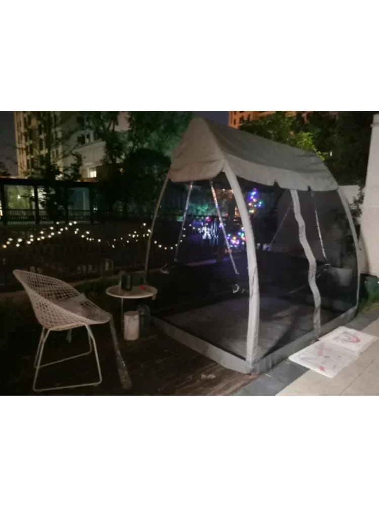 

Уличный шезлонг-гамак с навесом, железные качели-кровать для балкона и сада, уличная кровать-лежак с защитой от опрокидывания и от комаров для двора