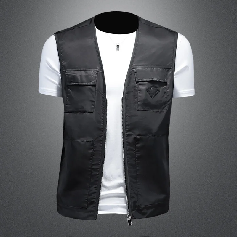 

Мужская приталенная куртка-жилет на молнии с V-образным вырезом из полиэстера, тонкая верхняя одежда в городском стиле, весна 2026