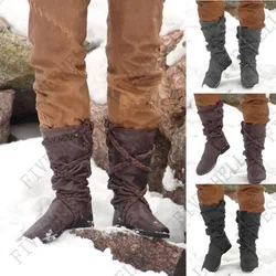 Bottes de chevalier viking médiéval pour hommes et femmes, chaussures gothiques bandage, PU, costume d'Halloween, cosplay rétro, hiver, 7,5 ate, 2023