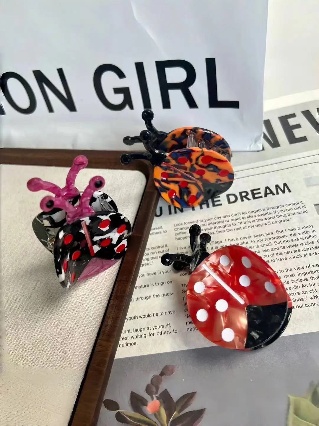 

1 Ladybug Claw Hair Clip. Unique Casual Island Style. Acetate, Handmade. High-Quality. Fashion-Trendy.