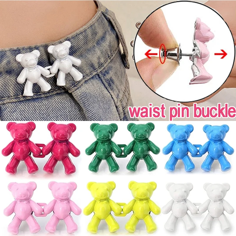 

2Pcs Bear Shaped Adjust Jean Button Waist Buckle Snap Sewing-free Extender Replacement Jeans Button Pins Detachable Jeans Metal