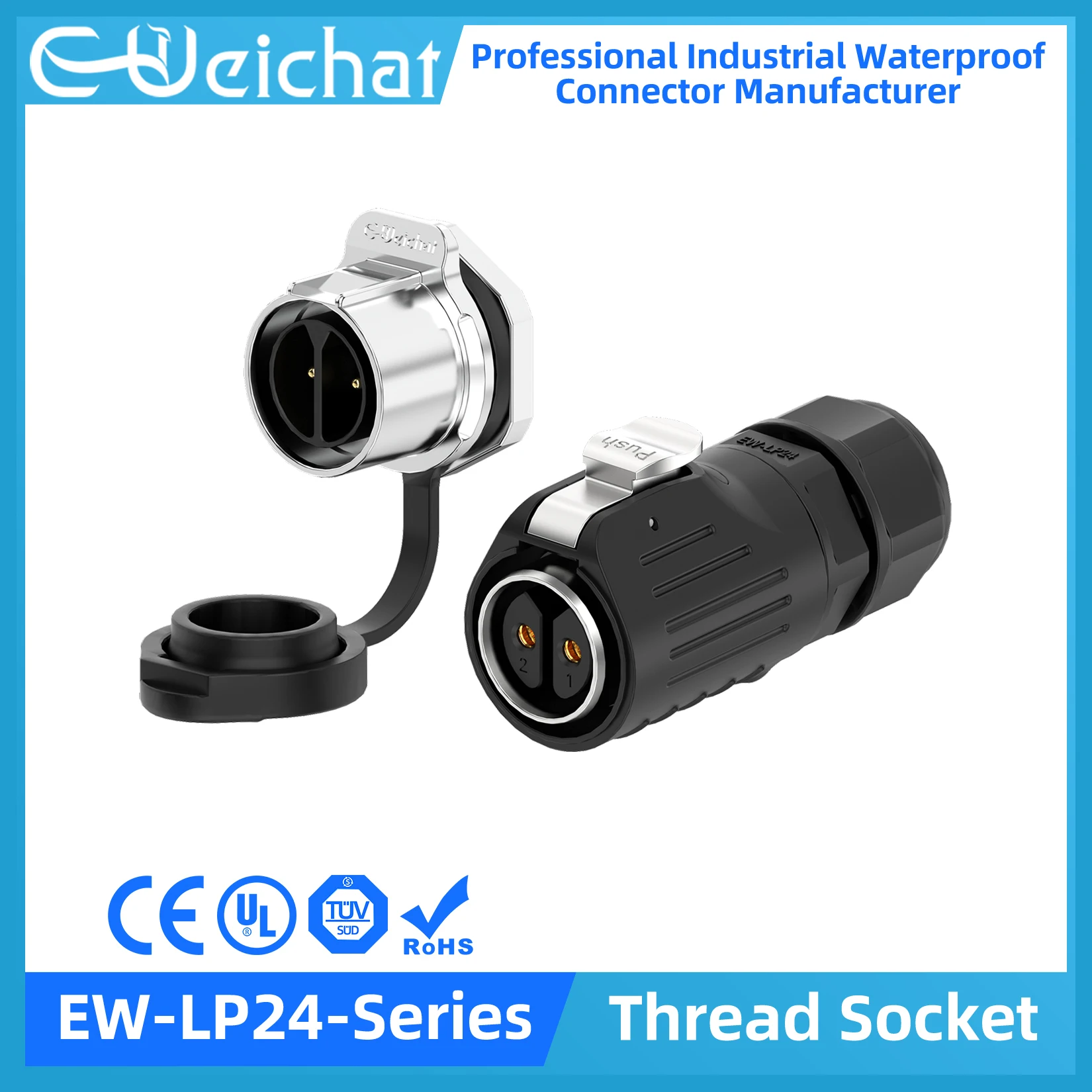 EW-LP24 Waterproof Connector IP68 Industrial Circular Aviation Electrical Metal Shell Connector M24 2-24 Pin Thread Socket