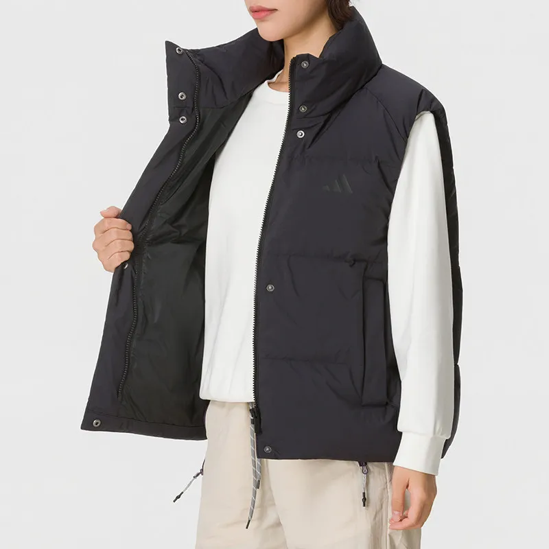 Adidas Adidas Black Stand-up Collar Down Vest Women's Thermal Zipper Vest Jacket LE4954