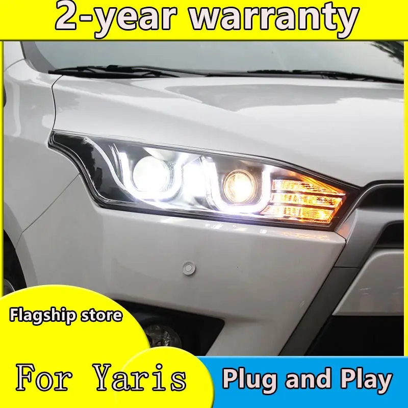 Car Styling Head Lamp car styling for Toyota YARiS led headlights 2014-2016 double U led HID KIT Bi-Xenon Lens low beam