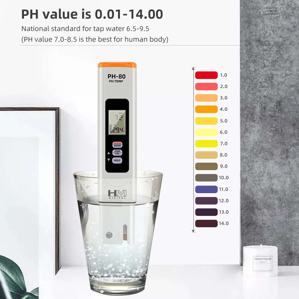 HM Digital PH-80 PH Temperature Meter Hydro With Automatic Calibration Function Water Quality PH Tester Waterproof