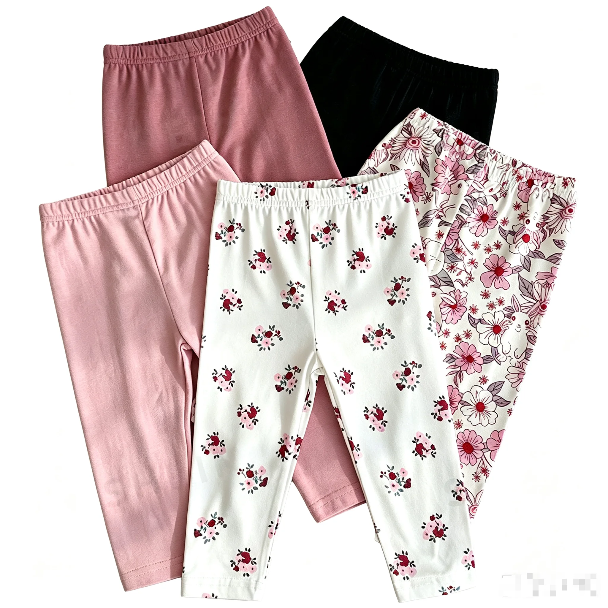 5-teiliges Leggings-Set für Babymädchen, einfarbig und mit Blumenmuster, weicher, elastischer Bund, Hosen für Kleinkinder, ideal für den täglichen Gebrauch im Frühling und Herbst. – Detail 7