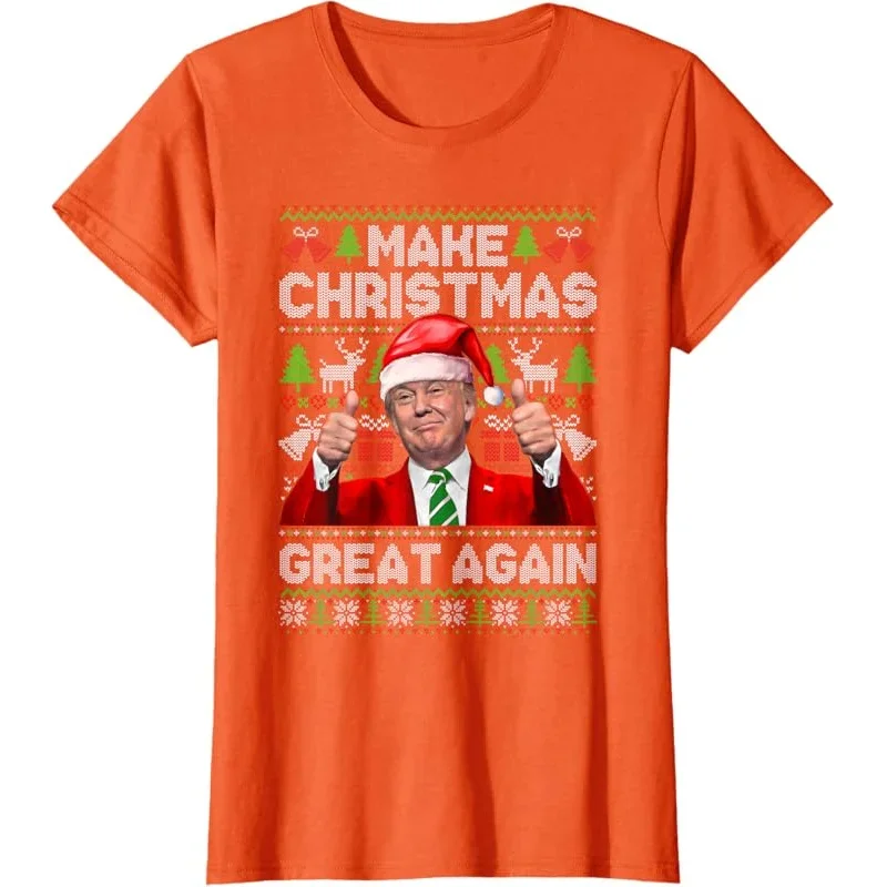 2025 Funny Trump Christmas Snow Pajamas Ugly 3D Printed Boys\' and Girls\' T-shirts