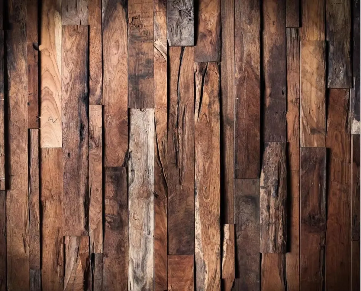 Customized size wallpaper, retro wood grain wood square wall sticker, wood color striped wallpaper, home decoration wood murals