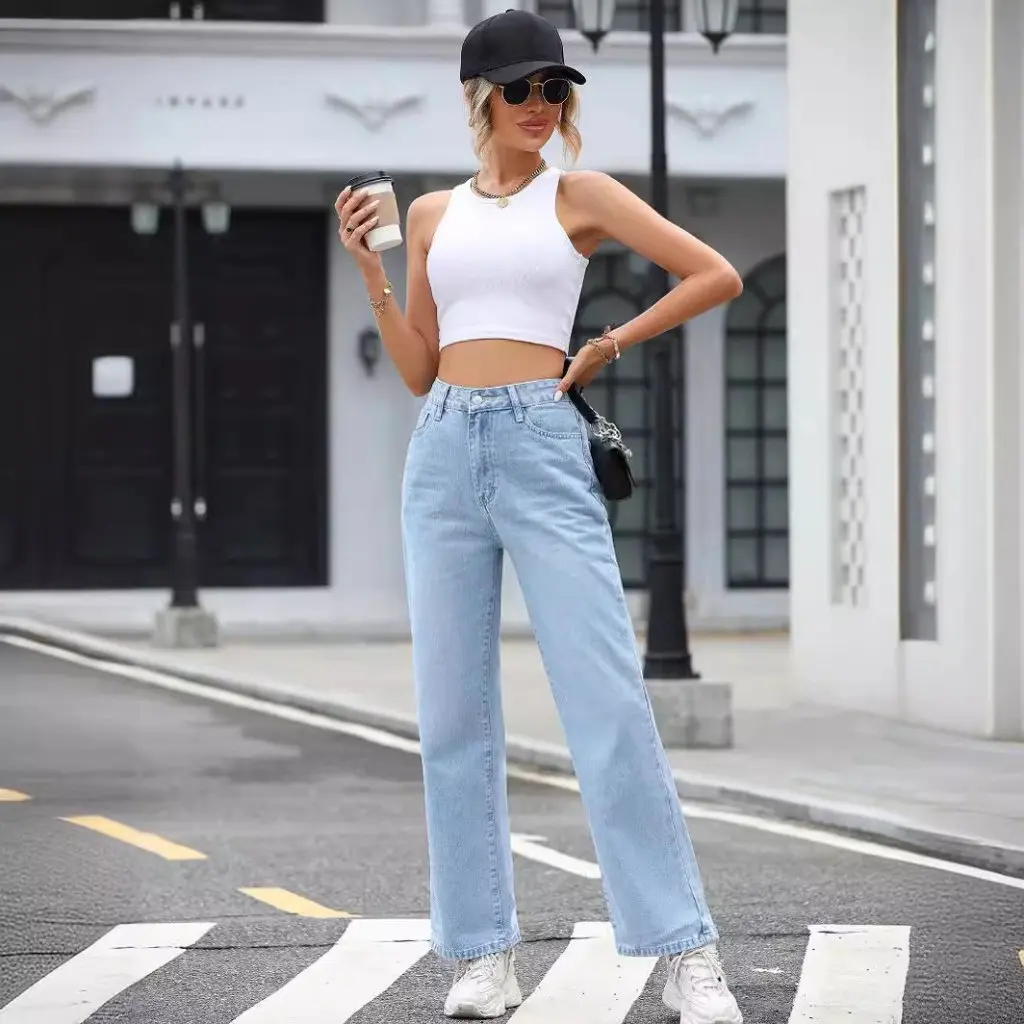 

High Waist Dosing Straight Casual Joker Denim Pants 35300# Europe And America Women's Jeans