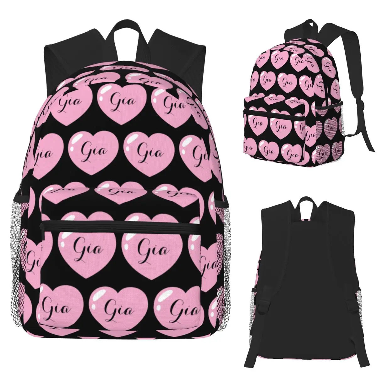 

Gia имя с розовым сердцем, студенческий рюкзак, школьная сумка, походный дорожный рюкзак для мальчиков и девочек, модная сумка для книг, сумки на плечо